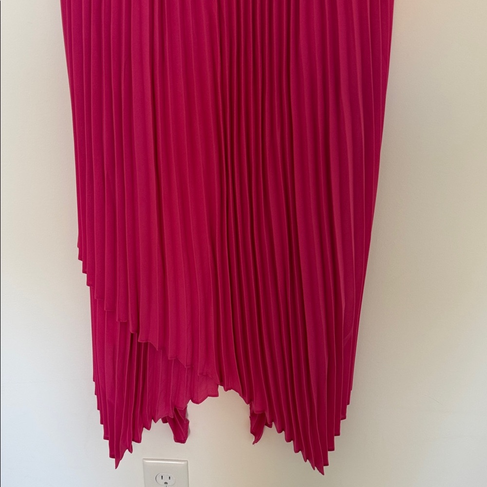 Aidan Mattox NWT Watermelon Pink Asymmetrical Pleated Midi Dress - Size 4 - Picture 5 of 9
